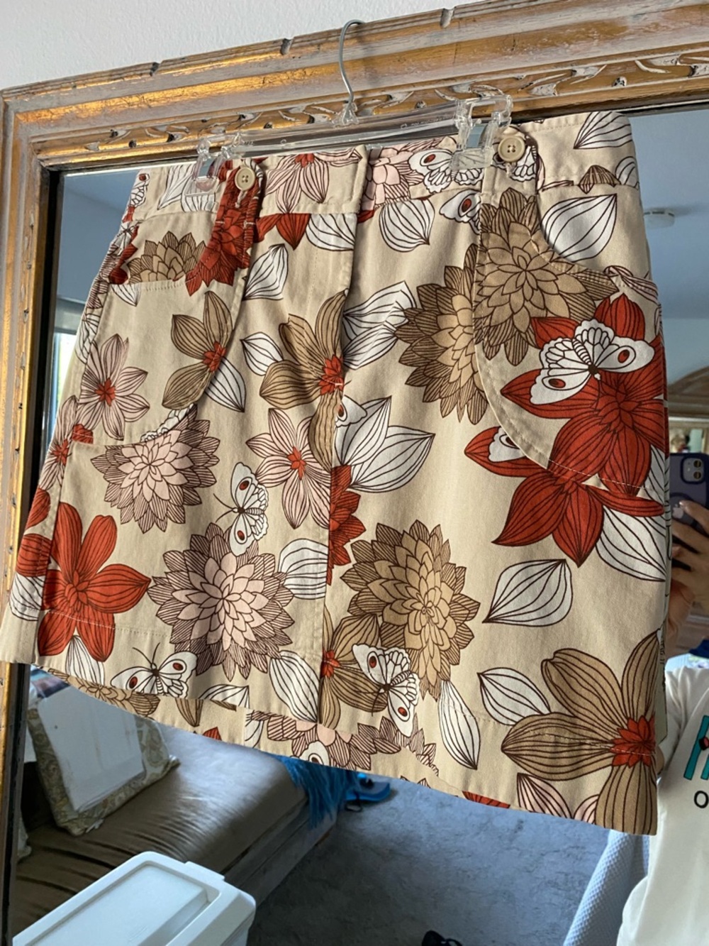 LOFT Beige Mini Skirt with Rust and Brown Floral Print